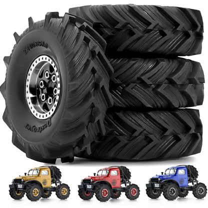 4Pcs Beadlock Wheels 1.0" Rims Mud Tyres for RC Axial SCX24 TRX4M