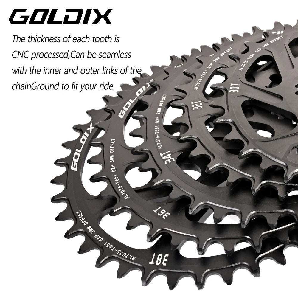 GOLDIX 3-Bolt Chainring 0/3/6mm Offset Narrow Wide 30T-38T for SRAM Crankset