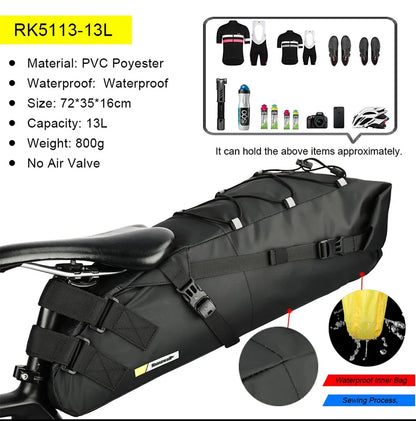 Rhinowalk Bike Saddle Bag Waterproof MTB Road Bicycle 13L Large Capacity Cycling Bag Foldabe Tail Rear Bag Trunk Accessories-EXPROTAS