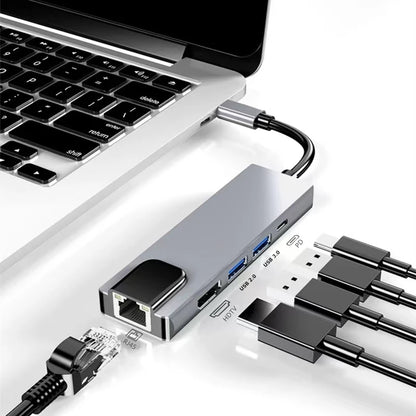 5-in-1 USB-C Hub Adapter 4K HDMI RJ45 SD/TF Card Reader PD for MacBook PC