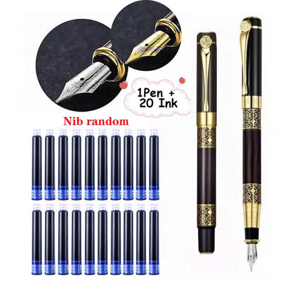 1-100Pcs Retro Metal Fountain Pen Replaceable Ink Elegant Writing Supplies
