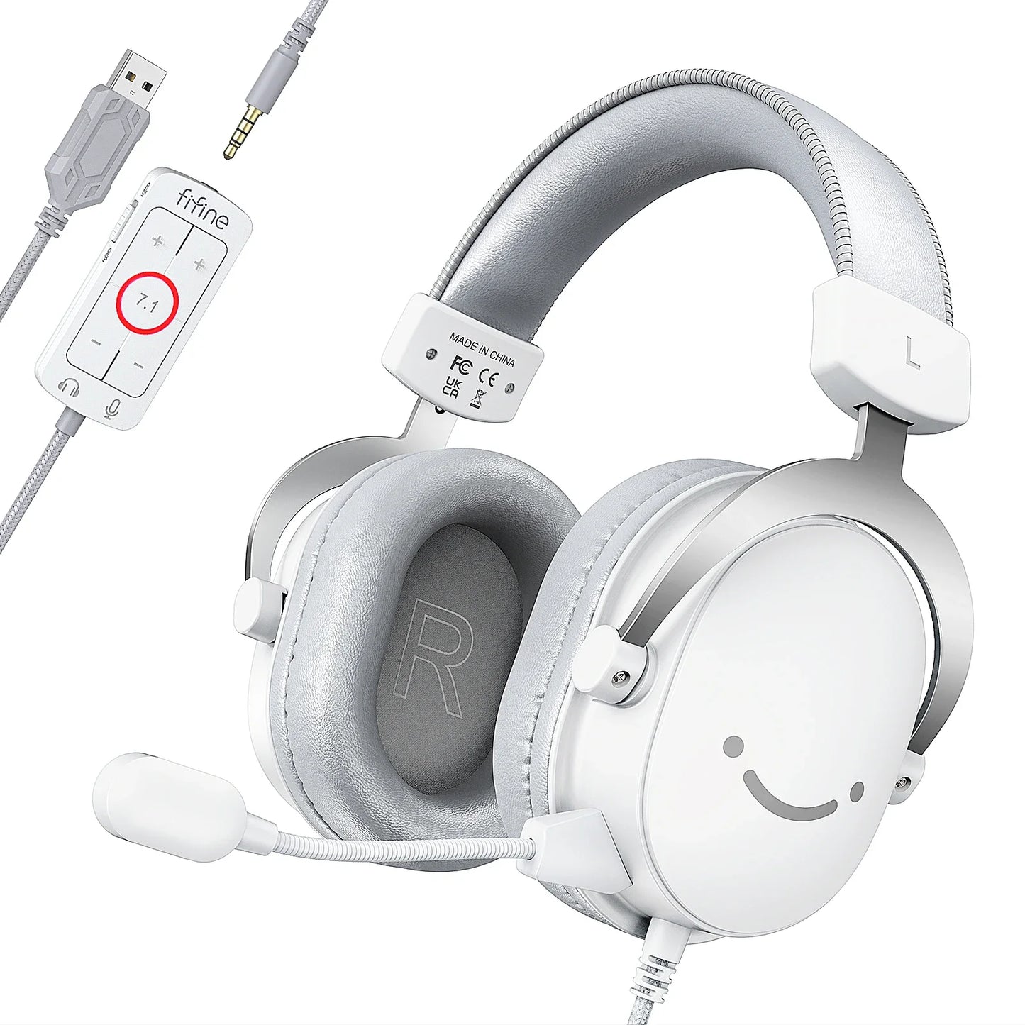 FIFINE Ampligame H9W Wired Gaming Headset 7.1 Surround with Mic USB & 3.5mm for PC PS4/PS5 Xbox