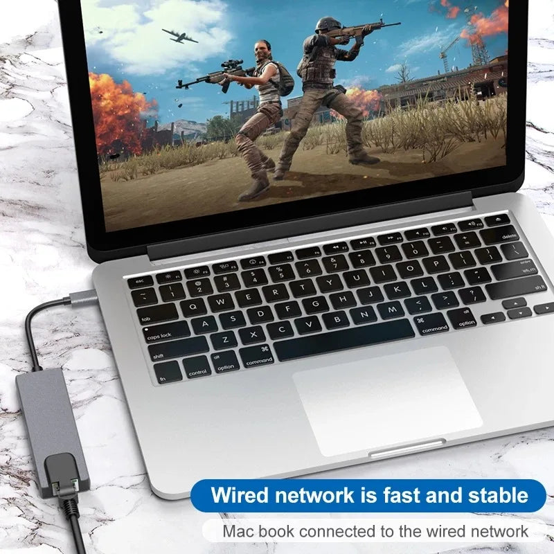 5-in-1 USB-C Hub Adapter 4K HDMI RJ45 SD/TF Card Reader PD for MacBook PC