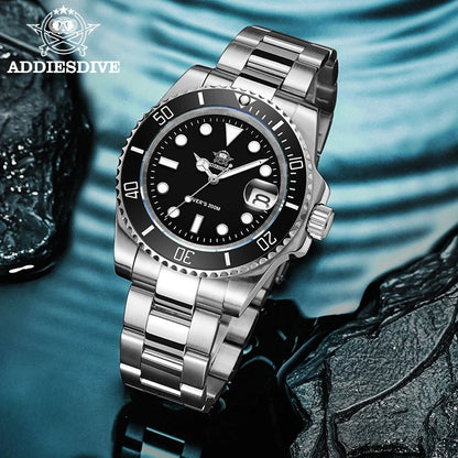 Addiesdive Stainless Steel Watch Men Luxury Quartz Waterproof Business Leisure