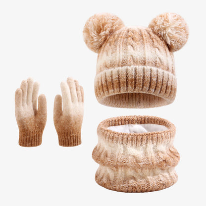 Kids Winter Hat Scarf Gloves 3Pcs Set Warm Knitted Beanie Pom