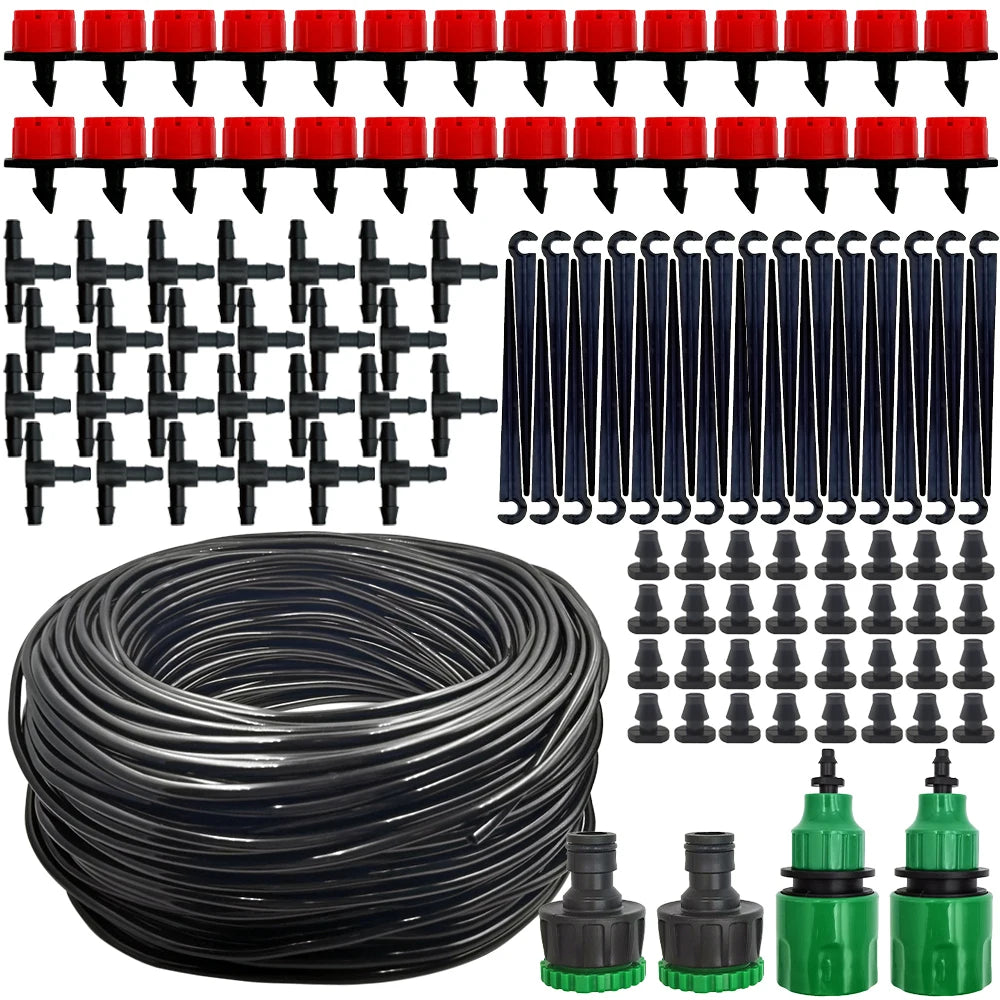 20M Garden Watering Hose Drip Irrigation System Automatic Adjustable Drippers