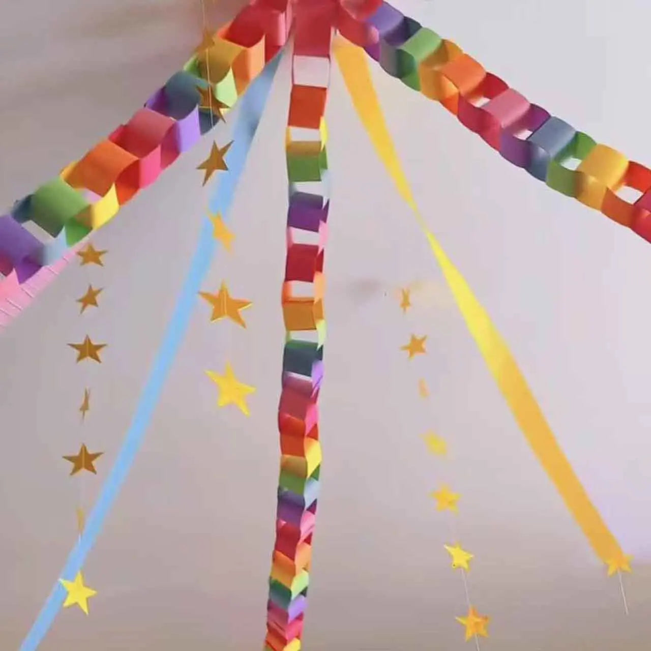 Rainbow Paper Chain Garland Stars Party Decor for Kids Birthday Celebration