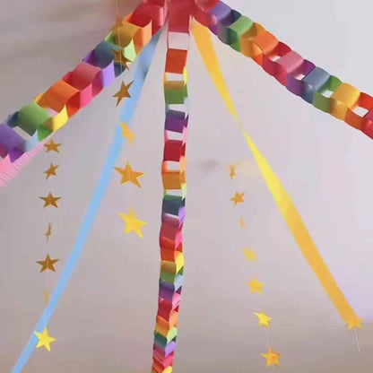 Rainbow Paper Chain Garland Stars Party Decor for Kids Birthday Celebration