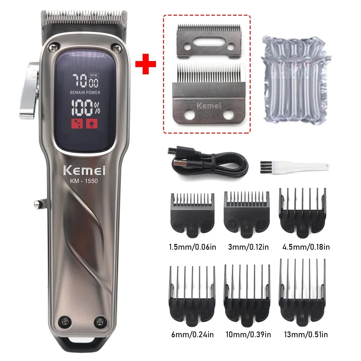 Kemei Hair Clipper Professional Electric Rechargeable Trimmer for Barbers