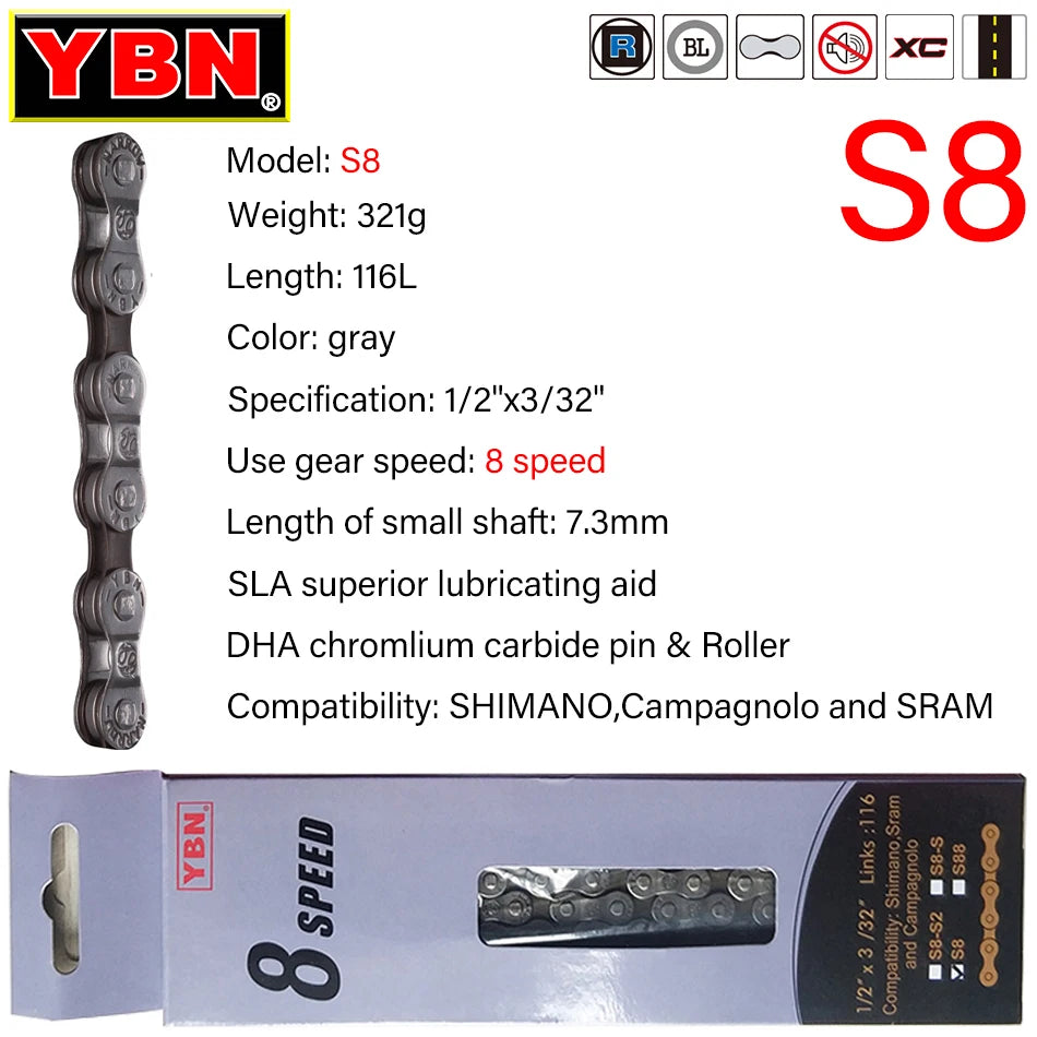 YBN 8-12 Speed Bicycle Chain 116/126L MTB Road Bike for Shimano SRAM