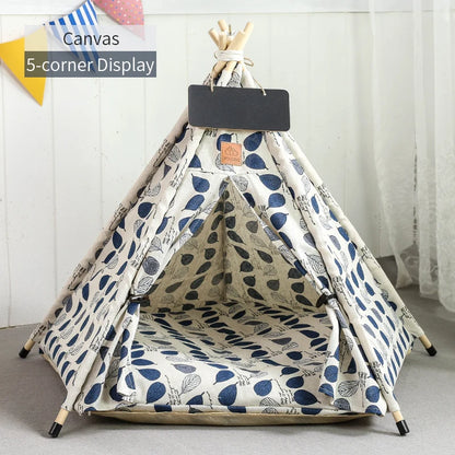 Pet Teepee Tent | Portable Indoor Dog Cat Bed with Cushion and Blackboard