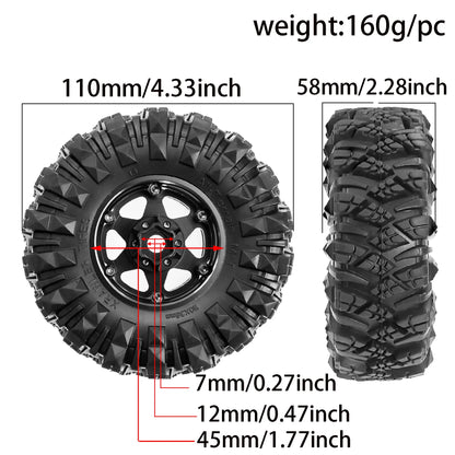 4Pcs RC Crawler Wheel Beadlock Metal Rim Tyres 1.9" for Axial TRX-4