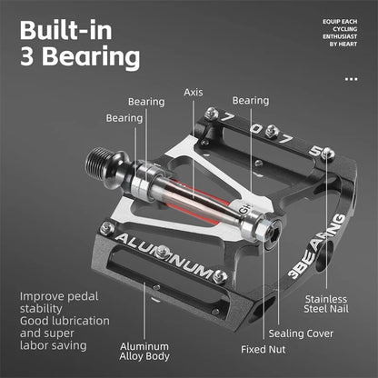 WEST BIKING MTB Road Bike Pedals CNC Aluminum Alloy 3 Bearing Anti-Slip Bicycle