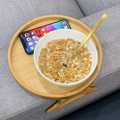 Wooden Sofa Armrest Tray Table Clip-On Snack Holder for Remote Coffee Drinks