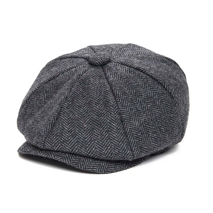 Baker Boy Cap Wool Blend Herringbone Newsboy Hat for Men Women