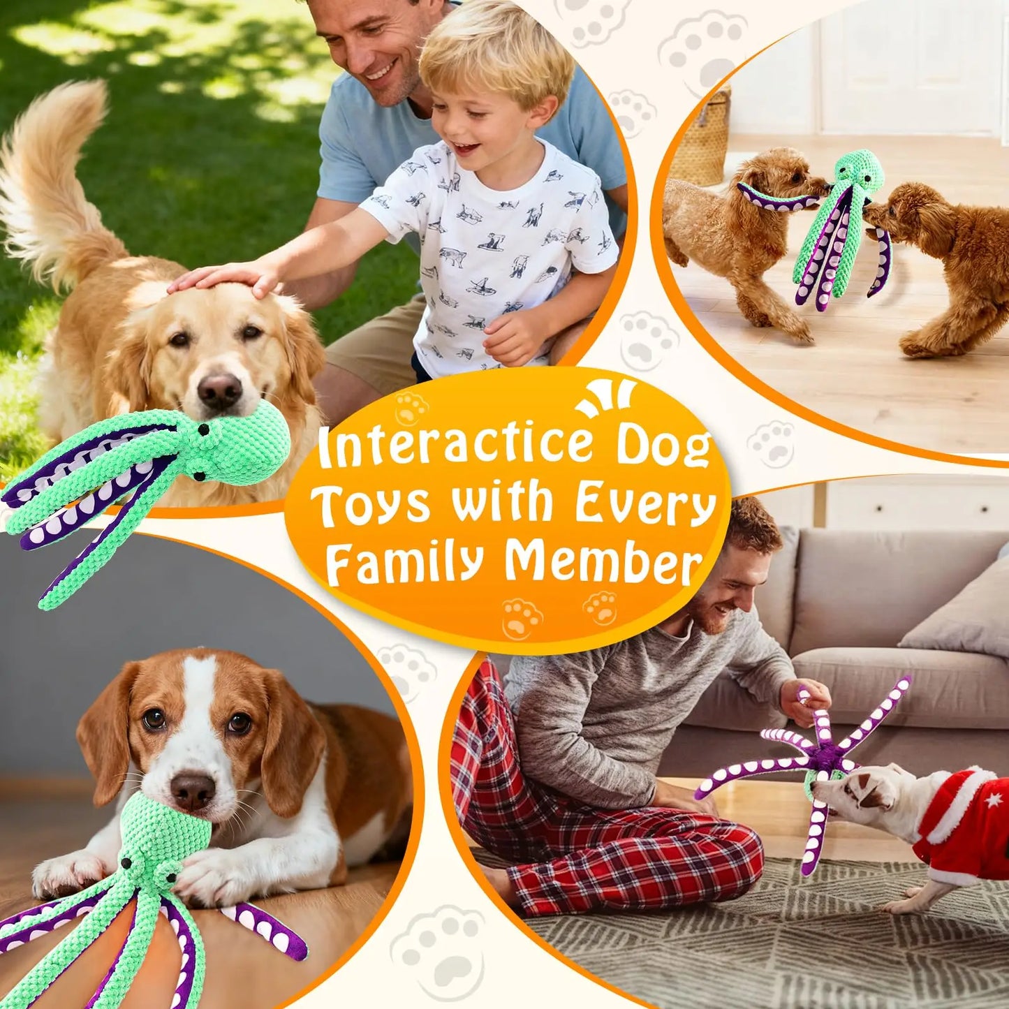 Octopus Plush Dog Toy Interactive Squeaky Chew Soft Pet for Dogs