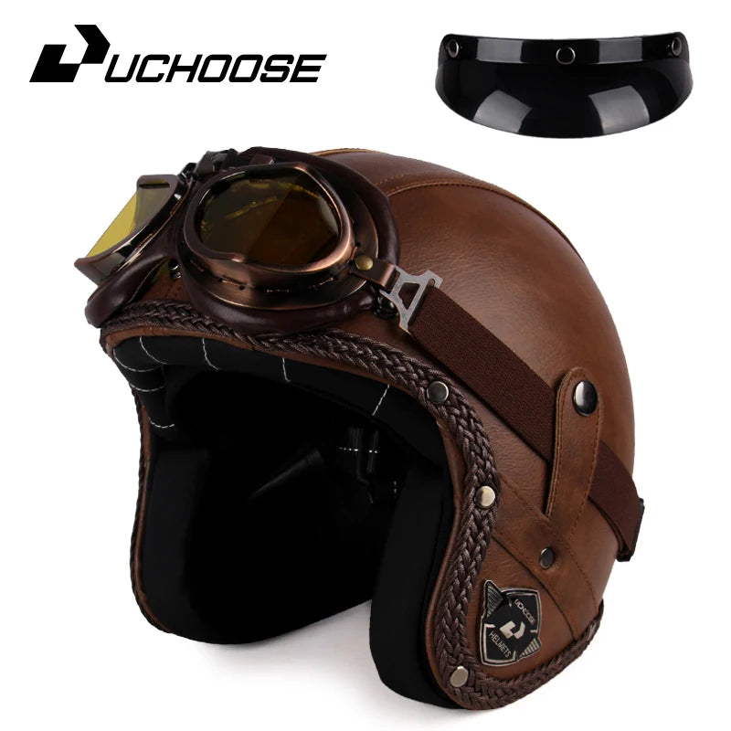 Uchoose Retro Motorcycle Helmet Open Face Chopper ABS Material Vintage