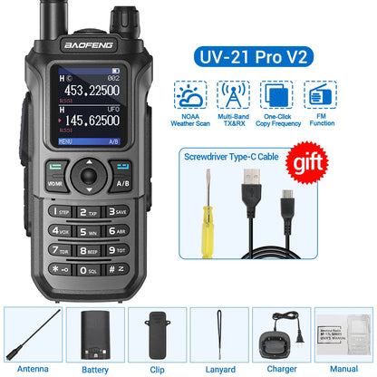 Baofeng UV-21 Pro V2 Wireless Copy Frequency Tri Band Powerful Waterproof Long Range UV-5R 22Pro S22 Type-C Two Way Radio-EXPROTAS