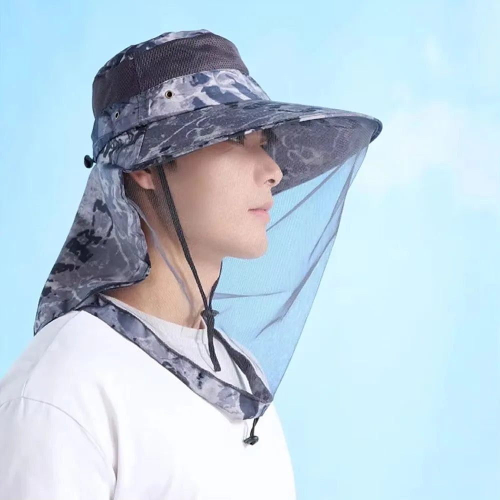 Foldable Mosquito Hat Drawstring Windproof Strap Insect Protection Net