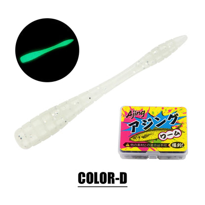 Ajing Soft Fishing Lure TPR Glow Worm Rockfish Bass Bait 20Pcs Set