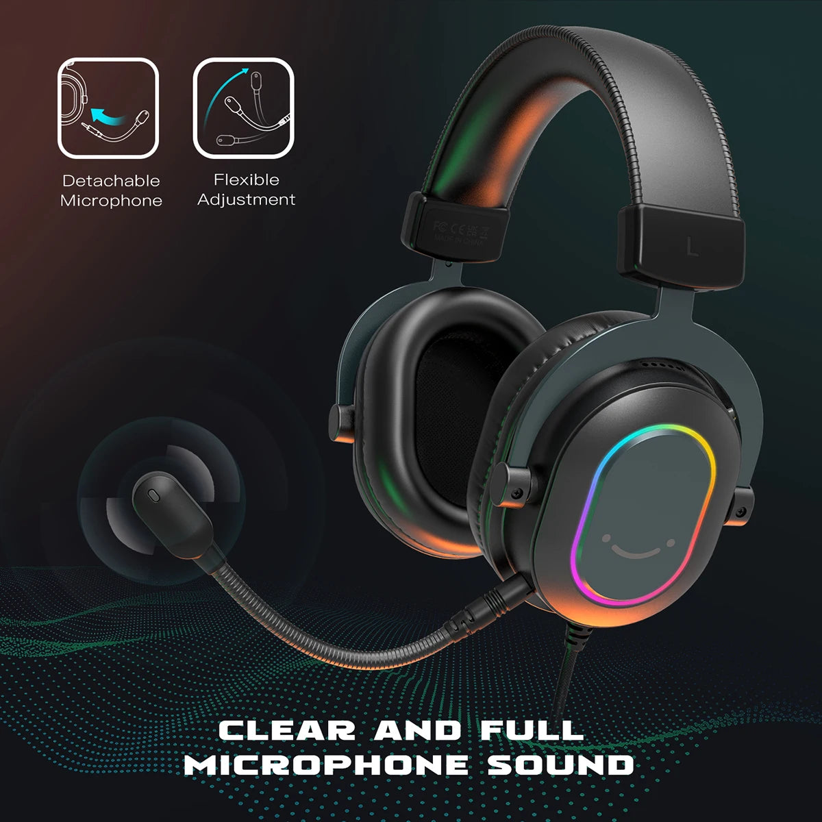 FIFINE RGB Gaming Headset with Mic Over-Ear 7.1 Surround 3-EQ for PC PS4 PS5