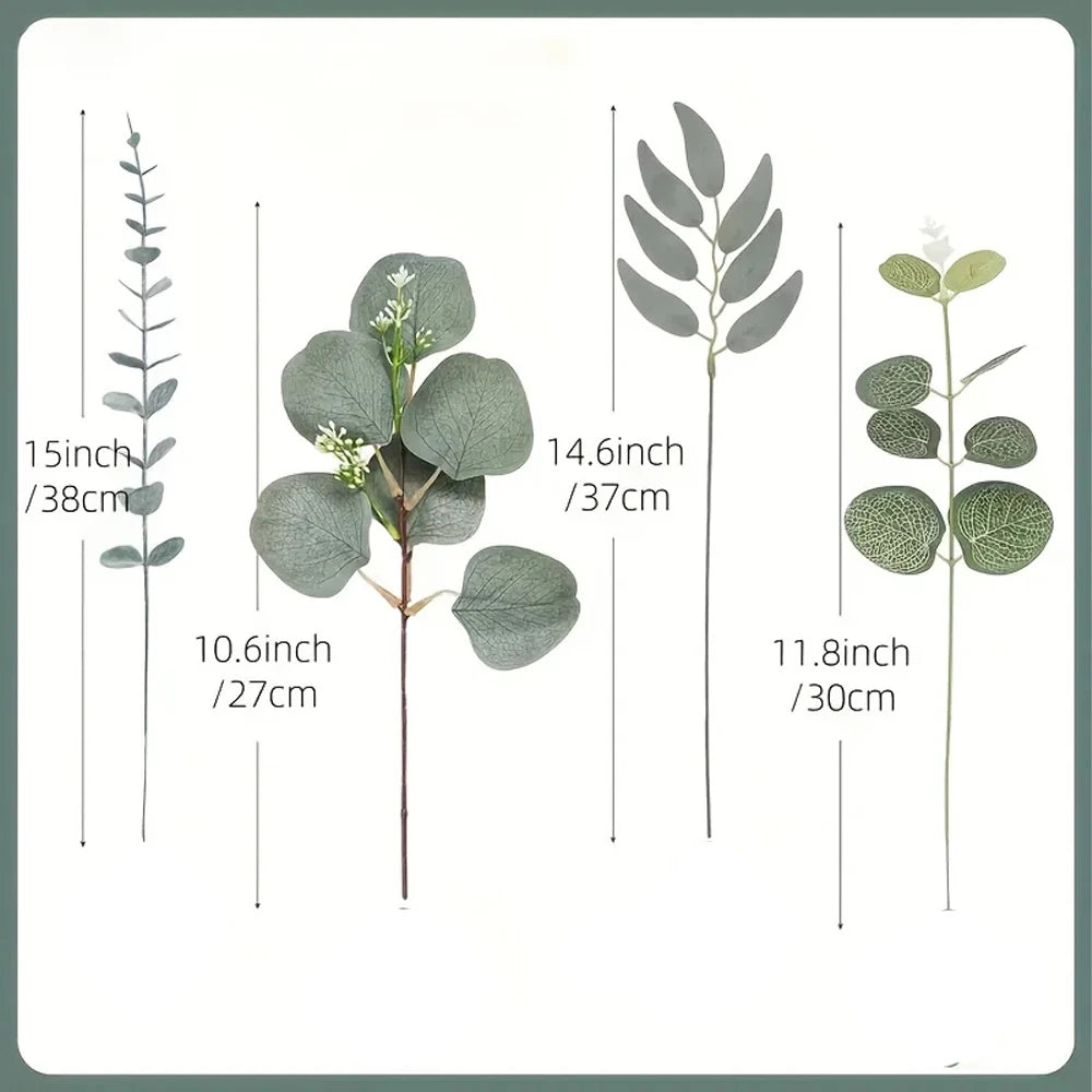 50/90PCS Artificial Eucalyptus Flowers Home Decor Fake Leaf Green Stems