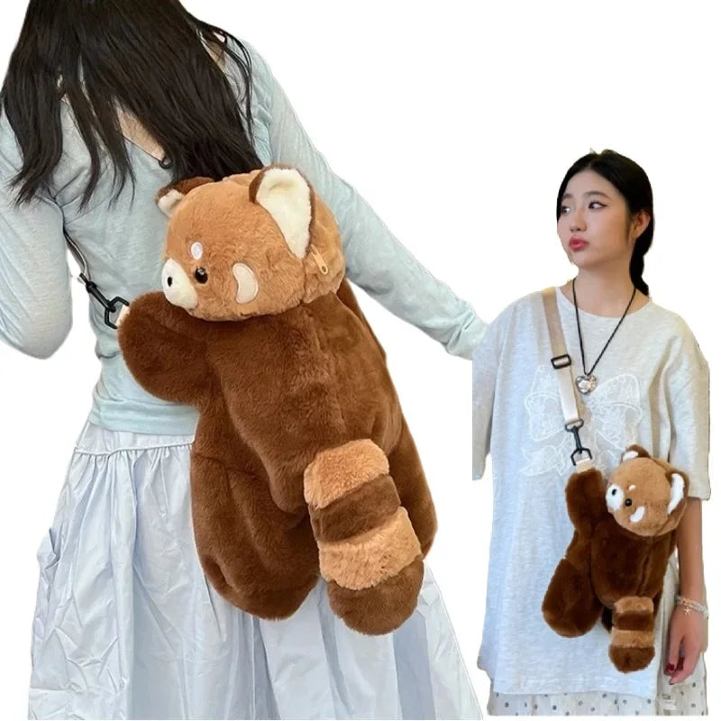 Cute Red Panda Plush Shoulder Bag Women Travel Backpack Crossbody