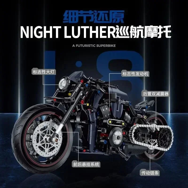 Technical Motorcycle Building Blocks Harley-Style Motorbike Racer Model Toy Gift