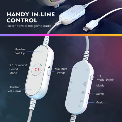 FIFINE Ampligame H6W RGB Gaming Headset 7.1 Surround 3-EQ Mic Inline Control for PC PS4 PS5
