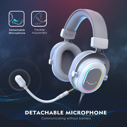 FIFINE Ampligame H6W RGB Gaming Headset 7.1 Surround 3-EQ Mic Inline Control for PC PS4 PS5