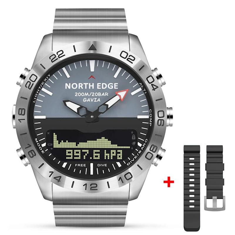 Men Dive Sports Digital watch Mens Watches Military Army Luxury Full Steel Business Waterproof 200m Altimeter Compass NORTH EDGE-EXPROTAS