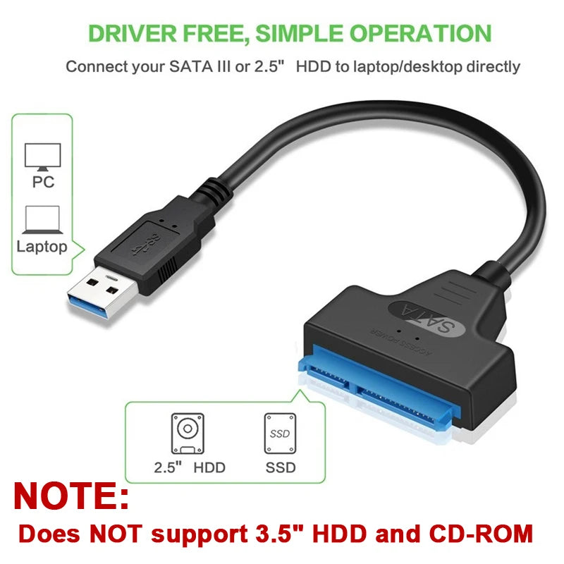 USB 3.0 to SATA Cable 2.5" HDD/SSD Adapter 6Gbps 22-Pin SATA III Cord
