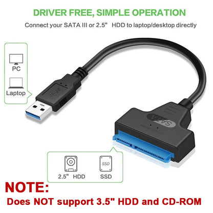 USB 3.0 to SATA Cable 2.5" HDD/SSD Adapter 6Gbps 22-Pin SATA III Cord