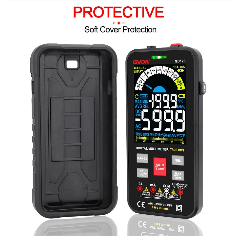 GVDA New 9999 Counts Digital Multimeter Smart Auto Range 1000V 10A Tester Meter Ohm Hz Capacitance REL True RMS AC DC DMM GD128-EXPROTAS