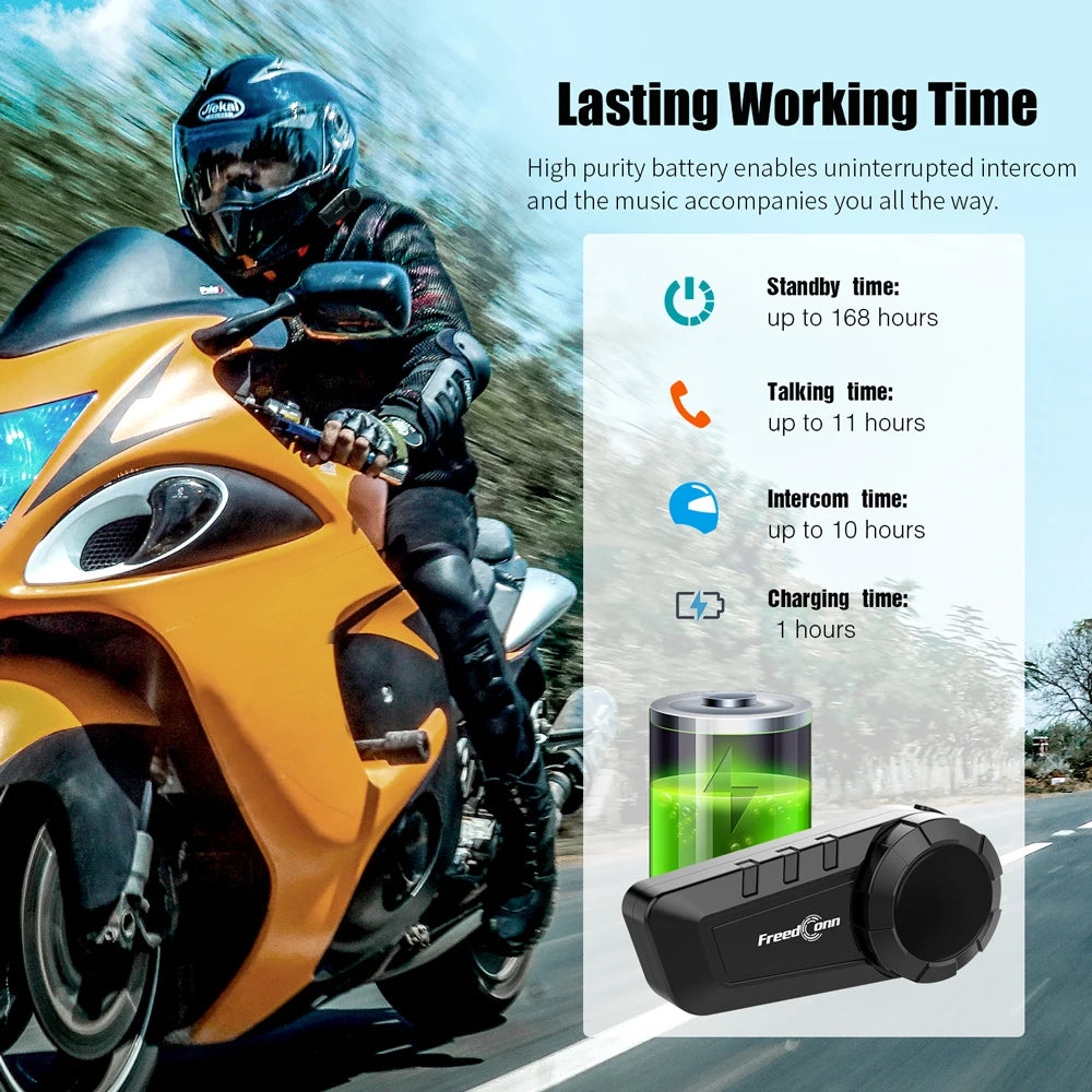 Motorcycle Helmet Intercom Freedconn KY Pro Bluetooth Headset 6 Riders 1000m