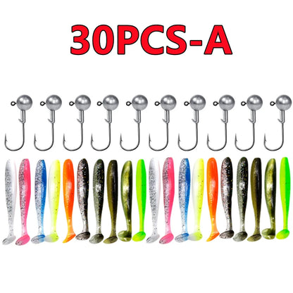 15PC Soft Fishing Lures with Jig Head Hook for Freshwater & Saltwater Bait