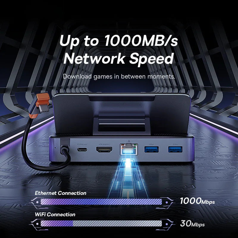 Baseus USB C Docking Station for Steam Deck Nintend Switch 6-in-1 Type C to 4K@60Hz HDMI-compatible Gigabit Ethernet USB 3.0 Hub-EXPROTAS