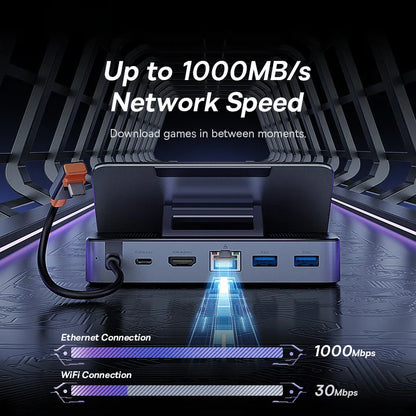 Baseus USB C Docking Station for Steam Deck Nintend Switch 6-in-1 Type C to 4K@60Hz HDMI-compatible Gigabit Ethernet USB 3.0 Hub-EXPROTAS