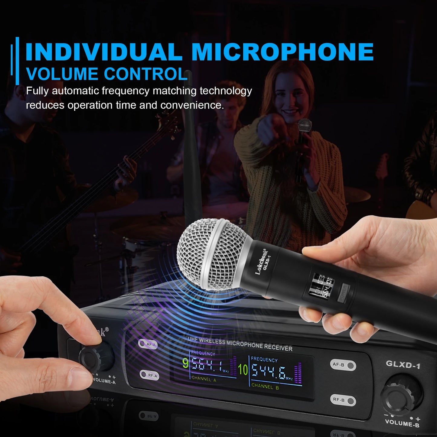 GLXD1 Professional Wireless Microphone System Dual Channel UHF Fixed Frequency Cordless Handheld Dynamic Mic For Karaoke Party-EXPROTAS