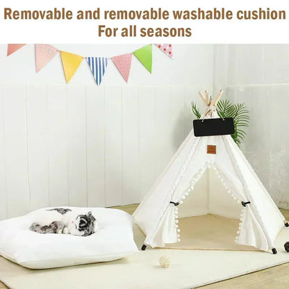Pet Teepee Tent | Portable Indoor Dog Cat Bed with Cushion and Blackboard