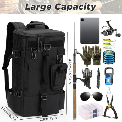 Tactical Fishing Backpack Tackle Bag with Rod Holders Large Molle Hiking