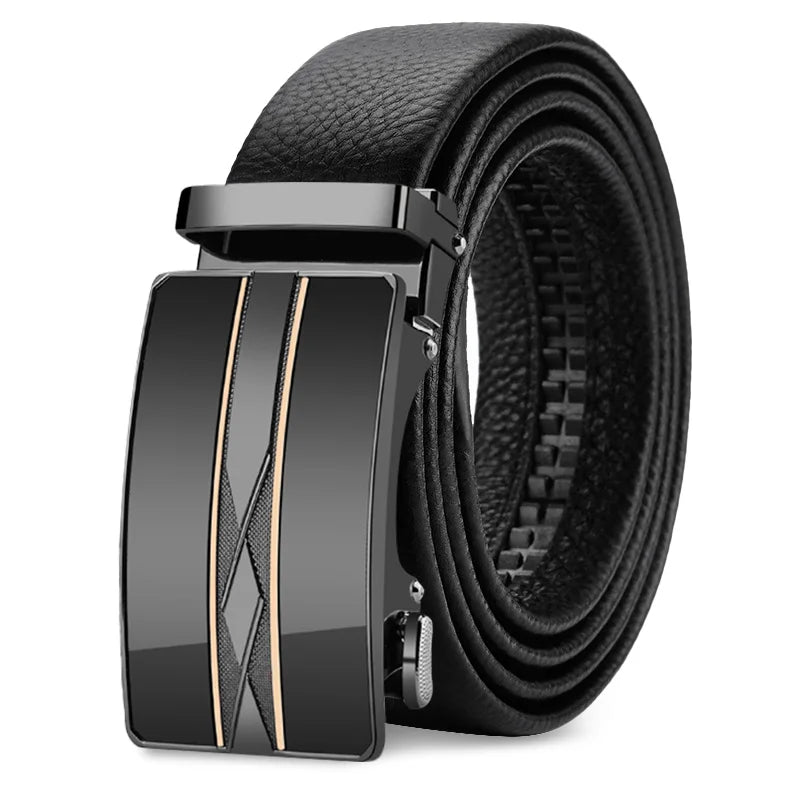 OYIFAN Leather Belt Men Automatic Buckle Ratchet Sliding Dress Black Belts