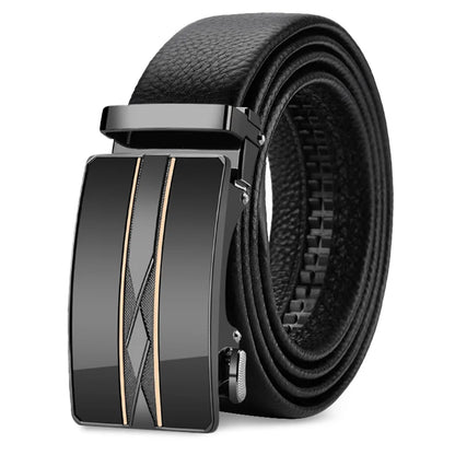 OYIFAN Leather Belt Men Automatic Buckle Ratchet Sliding Dress Black Belts