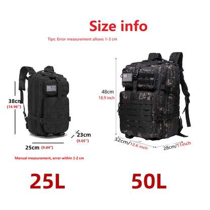 Waterproof Backpack Bag 25L/50L Tactical Outdoor Hiking Rucksack Camping