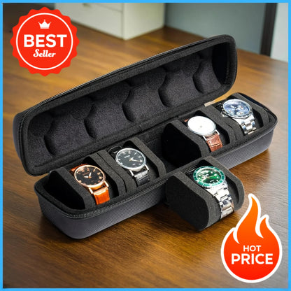 1pc Shell Travel Organizer Watch Case Hard Box with Pillow Insert Black