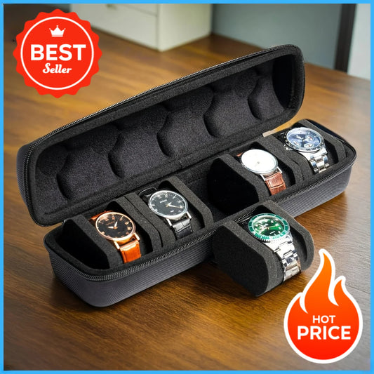 1pc Shell Travel Organizer Watch Case Hard Box with Pillow Insert Black