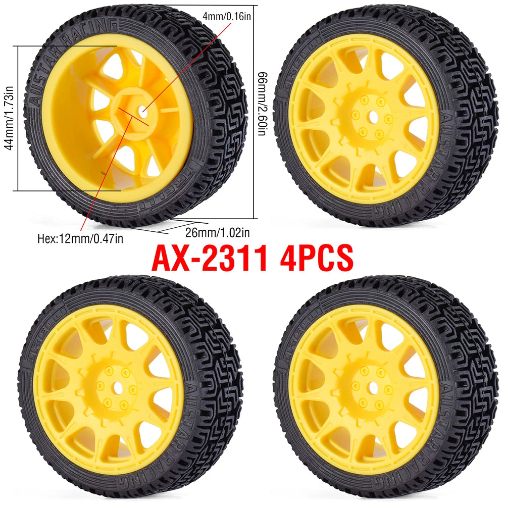 1/10 RC Wheels & Tires Set 12mm Hex On-Road Drift/Rally for Tamiya TT-02 Compatible Chassis