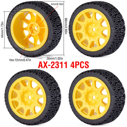1/10 RC Wheels & Tires Set 12mm Hex On-Road Drift/Rally for Tamiya TT-02 Compatible Chassis