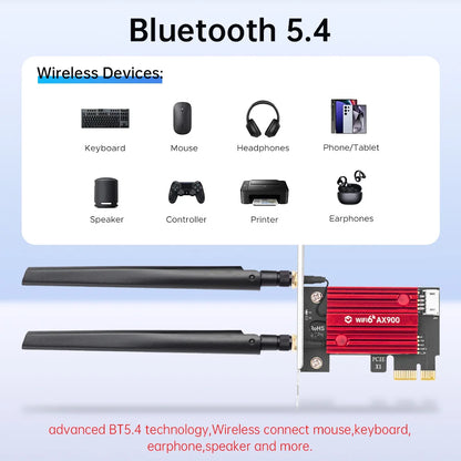 WiFi Adapter AX900 PCIe Wireless Network Card Dual-Band for Desktop Win 10/11