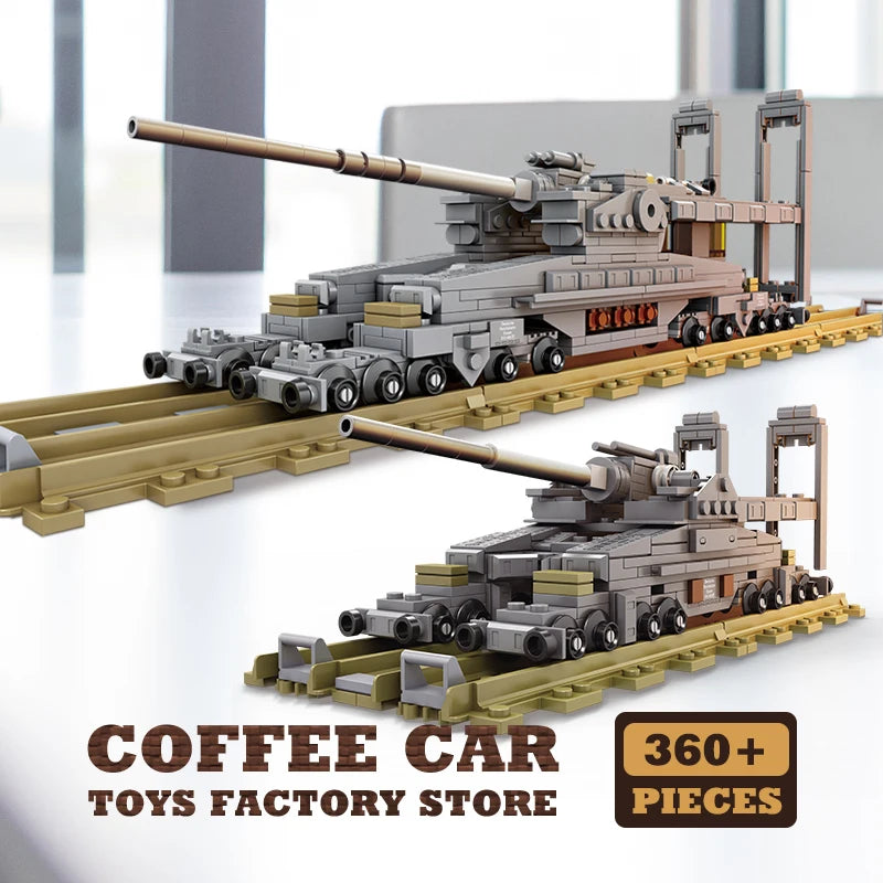 Army Railway Gun Building Blocks Military MOC Armoured Vehicle Brick Model Set